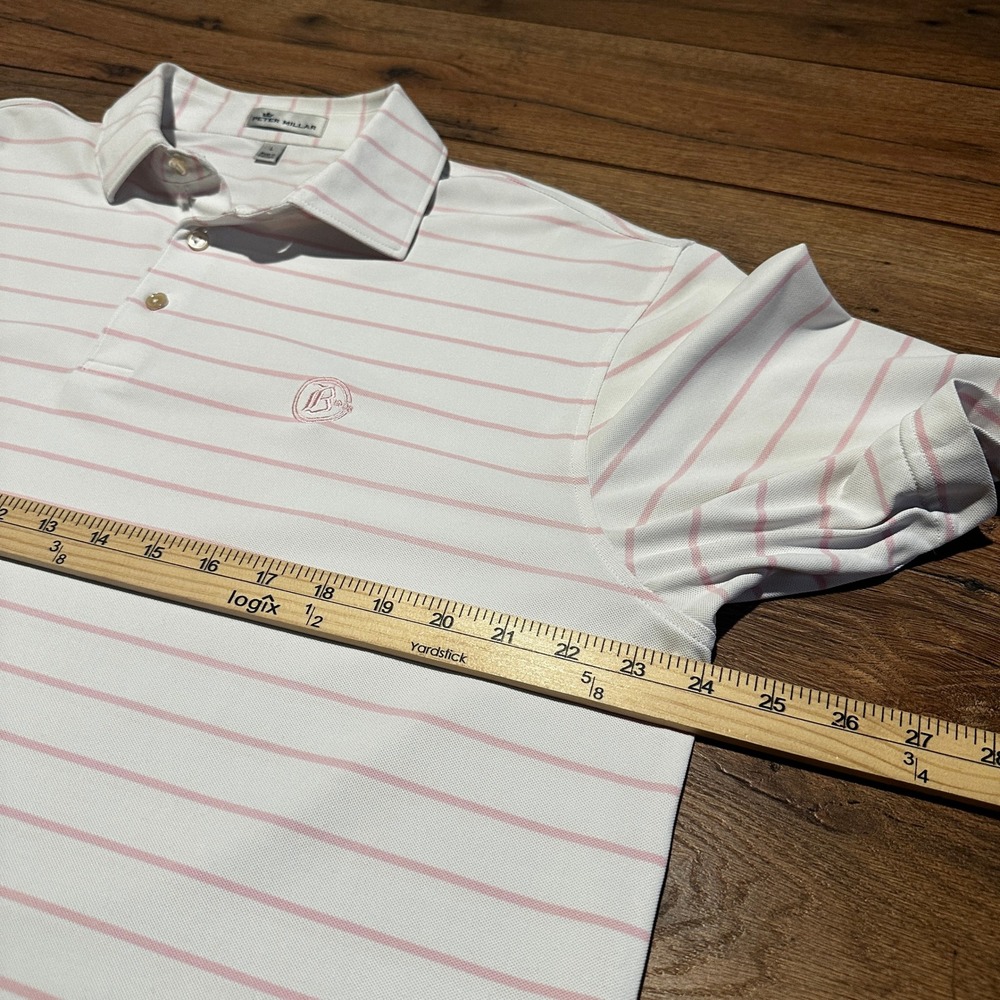 Peter Millar White Pink Striped Polo Shirt Mens Large Butler Country Club Logo - Picture 5 of 6